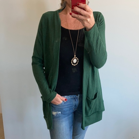 Green Long Sleeve Open Cardigan - Picture 2 of 8